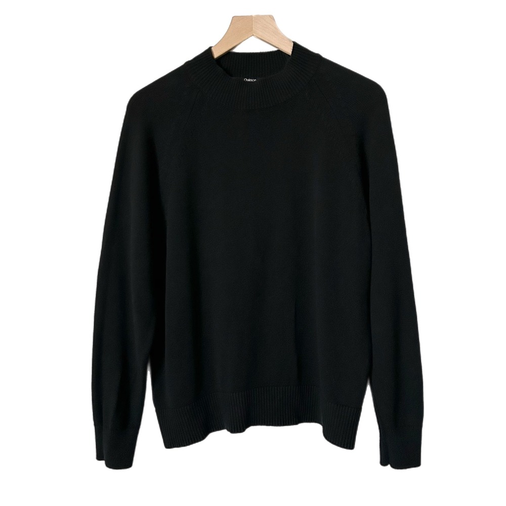 Quince Sweater 100% Organic Cotton Black Mockneck Raglan Long Sleeve Size Medium